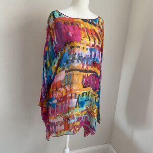 NorthStyle Womens 1X Multicolor Semi-Sheer Flare Sleeve Blouse